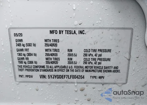 2020 Tesla Model Y Long Range Dual Motor All-Wheel Drive/Performance Dual Motor All-Wheel Drive из США, поврежденный, VIN 5YJYGDEF7LF004264